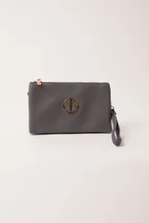 Detailed Zip Up Purse With Detachable Strap - ONE / DARK GREY