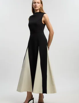 Women's Compact Stretch Tailored Colour Block Full Skirted Midi Dress in Mono Size: 6 - Mono - Size: 6 - Karen millen - FashionsVida