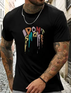 Men's Summer 100% Cotton Soft Breathable Round Neck Short Sleeve T-Shirt Colorful Dripping I DON'T SMOKE Print Casual Daily - Aliexpress - FashionsVida