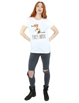 Women's Zootropolis Party Animal Cotton Boyfriend T-Shirt in White Size: Medium - White - Size: M - Disney - FashionsVida