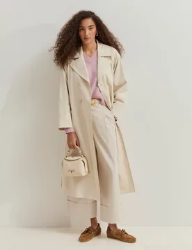 Gabardina larga de mujer cruzada con cinturón - Lion of Porches - FashionsVida