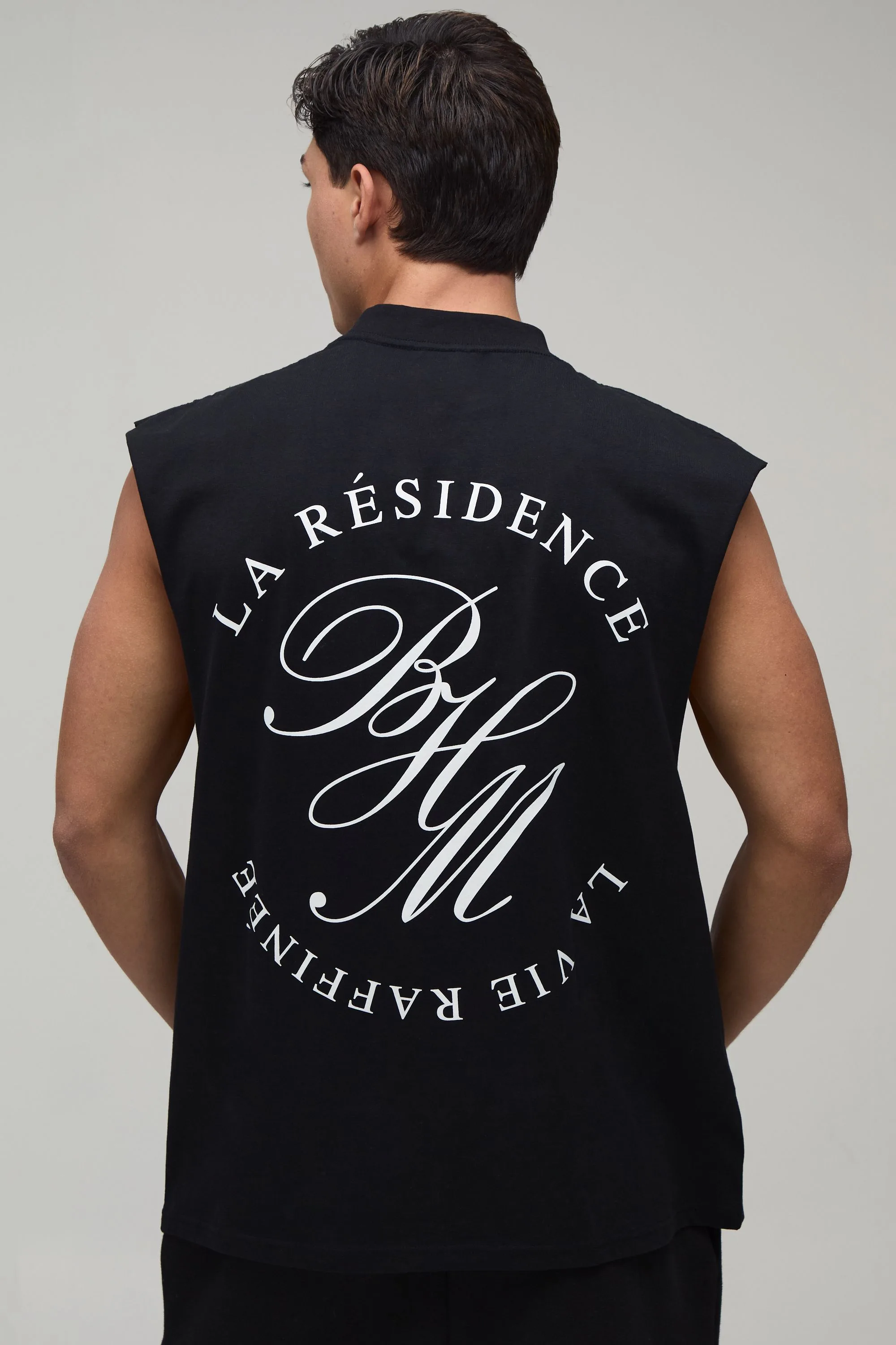 Mens Oversized La Residence Print Tank - Black Cotton - Size Small - boohooMAN - FashionsVida