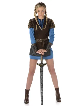 Wikingerin Mittelalter Damenkostüm Tochter des Nordens braun-blau - KARNEVAL-MEGASTORE - FashionsVida