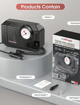 Inflador de neumáticos portátil Carsun, 12V DC 150PSI con manómetro de presión mecánico, compresor de aire portátil, compartimento de almacenami - Shein - FashionsVida