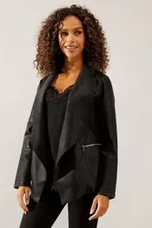 Women's Black Faux Leather Waterfall Jacket Size: 8 - Black - Size: 8