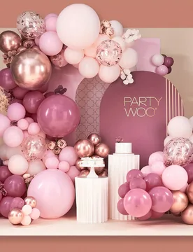 Kit de arco de globos rosa gris, juego de guirnalda de 140 globos rosa, globos oro rosa, globos metálicos, adecuado para decoración de cumpleaños r - Shein - FashionsVida