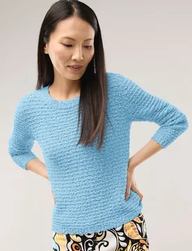 Strukturpullover mit Noppen-Effekt, normale Größen, Farbe Blau, 44, modernes Noppengarn reine, weiche Baumwolle Damen - Walbusch - FashionsVida