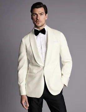 Slim Fit Pure Wool Tuxedo Jacket White male - Charles Tyrwhitt - FashionsVida