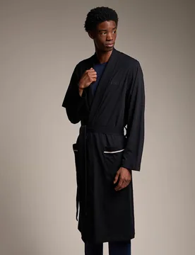 Pure Cotton Dressing Gown Black male - BOSS - FashionsVida