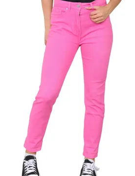 Womens High Rise Tapered Straight Leg Mom Jeans In Pink Denim - Size 16 Regular - M&Co - FashionsVida