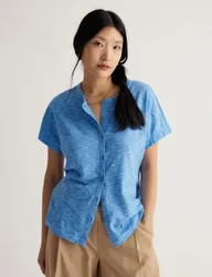 Pure Cotton Textured Button Through Top Blue Mix female