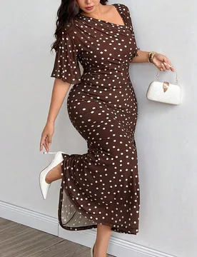 Vestido plisado con cintura ceñida y lunares franceses elegante para mujer de talla grande 3XL - Shein - FashionsVida