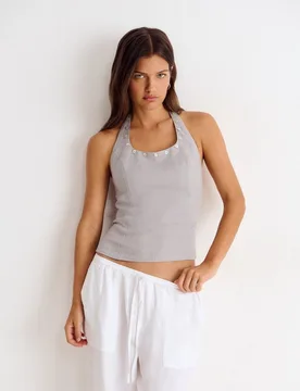 Top de mujer de lino con botones - Brownie - FashionsVida