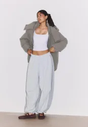 Oversize-Steppjacke mit Kapuze Grau M