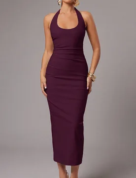 Vestido blanco liso de mujer con cuello halter y espalda descubierta para primavera/verano S - Shein - FashionsVida