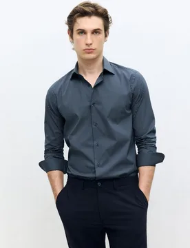 Camisa de vestir de manga larga print corbatero slim fit de hombre - Dustin - FashionsVida
