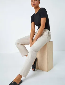 Women's Petite Cotton Ankle Grazer Tapered Trousers in Stone Size: 14 - Stone - Size: 14 - Roman - FashionsVida