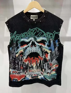 MAJESTIK Retro Graffiti Skull Print Beaded Sleeveless T-Shirt - Loose Fit, Versatile, Rock Style Blouse for Men and Women - Aliexpress - FashionsVida