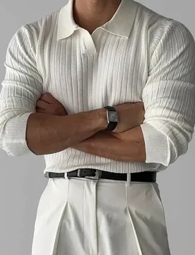 Men's Fashion Luxury V-Neck Knitted Jacquard Polo Shirt Solid Color Long-Sleeved Korean Popular Leisure Knitwear 2026 New Autumn - Aliexpress - FashionsVida