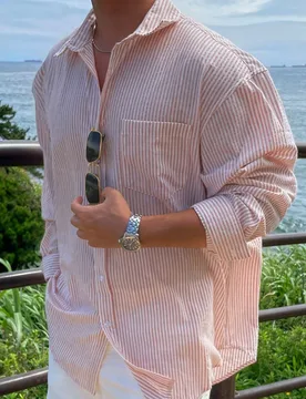 Camisa de manga larga a rayas rosa para hombre, primavera verano S - Shein - FashionsVida