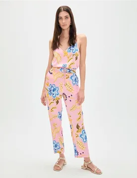 Pantalón jogger de mujer satinado print flores - Lola Casademunt - FashionsVida