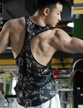 MK-Graffiti Barbell Display Body Muscle Suit, Racerback Vest, Gym Sports, Casual Running, Creative Printing, S-2XL - Aliexpress - FashionsVida