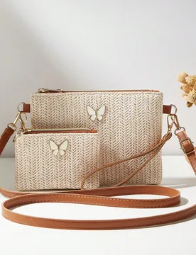 Set de 2 piezas Bolso de paja tejido de moda nuevo, bolso bandolera, bolso de mujer, monedero - Shein - FashionsVida