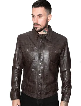 Mens Retro Shirt Jeans Jacket-Beijing - Brown - Size Large - Infinity Leather - FashionsVida