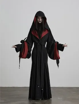 A loose black and red two-sided linen coat with large cap on both sides - Aliexpress - FashionsVida
