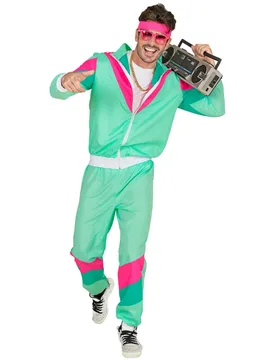 Er-Jogginganzug Retro-Kostüm für Erwachsene grün-rosafarben - Widmann - FashionsVida