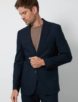 Men's Navy Linen Slim Fit Suit Jacket Size: 42R - Navy - Size: 42R - Burton - FashionsVida