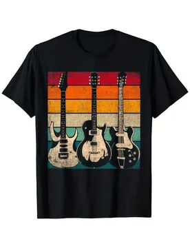 Vintage Guitar Graphic with Retro Electric Guitar design-100% cotton summer casual O-neck short sleeve printed men's T-shirt - Aliexpress - FashionsVida