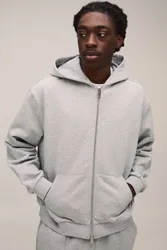 Herren 500gsm Schwerer Übergroßer Kastenförmiger Kapuzenpullover Mit Durchgehendem Reißverschluss Grey Marl Größe Large
