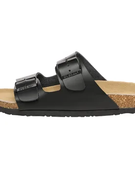 Womens Women Mallard Leather Twin Buckle Sandals - Black - Size Uk 4 - EVER AU - FashionsVida