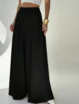 Pantalones anchos plisados sueltos de mujer en color negro, elegantes y clásicos para oficina, con textura de lino, estilo Old Money intelectual, par - Shein - FashionsVida