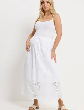 Women's Broderie Anglaise Maxi Skirt in White Size: 16 - White - Size: 16 - Yours - FashionsVida