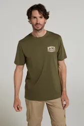 Mountain Badge' Mens Graphic T-Shirt Cotton Comfy Casual Tee Khaki - Size X-Small