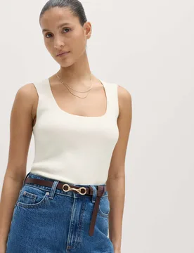 Square Neck Slim Fit Knitted Vest Ivory female - M&S - FashionsVida