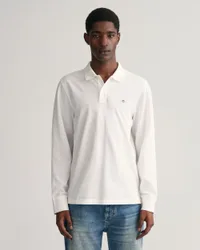 Mens Regular Fit Long Sleeve Shield Logo Pique Rugger - White Cotton - Size X-Large