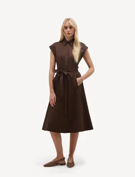 Cotton Rich Knee Length Shirt Dress Brown female - Hobbs - FashionsVida