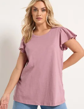 Women's Frill Sleeve T-Shirt in Light Pink Size: 20 - Light Pink - Size: 20 - Yours - FashionsVida