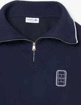Sudadera de hombre de cuello alto con cremallera de corte amplio con insignia en blanco - Lacoste - FashionsVida