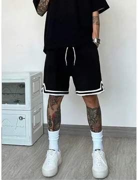 Pantalones cortos de baloncesto transpirables y perforados para hombres, con cintura elástica y cordón, pantalones cortos para correr y hacer ejerci - Shein - FashionsVida