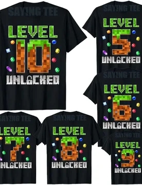 Birthday Boy Level 10,9,8,7,6,5 Unlocked 5th, 6th, 7th, 8th, 9th, 10th Birthday Game Pixel T-Shirt Boys Fashion B-day Saying Tee - Aliexpress - FashionsVida