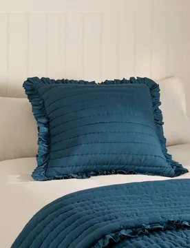 Pure Cotton Textured Ruffle Trim Cushion Teal - M&S - FashionsVida