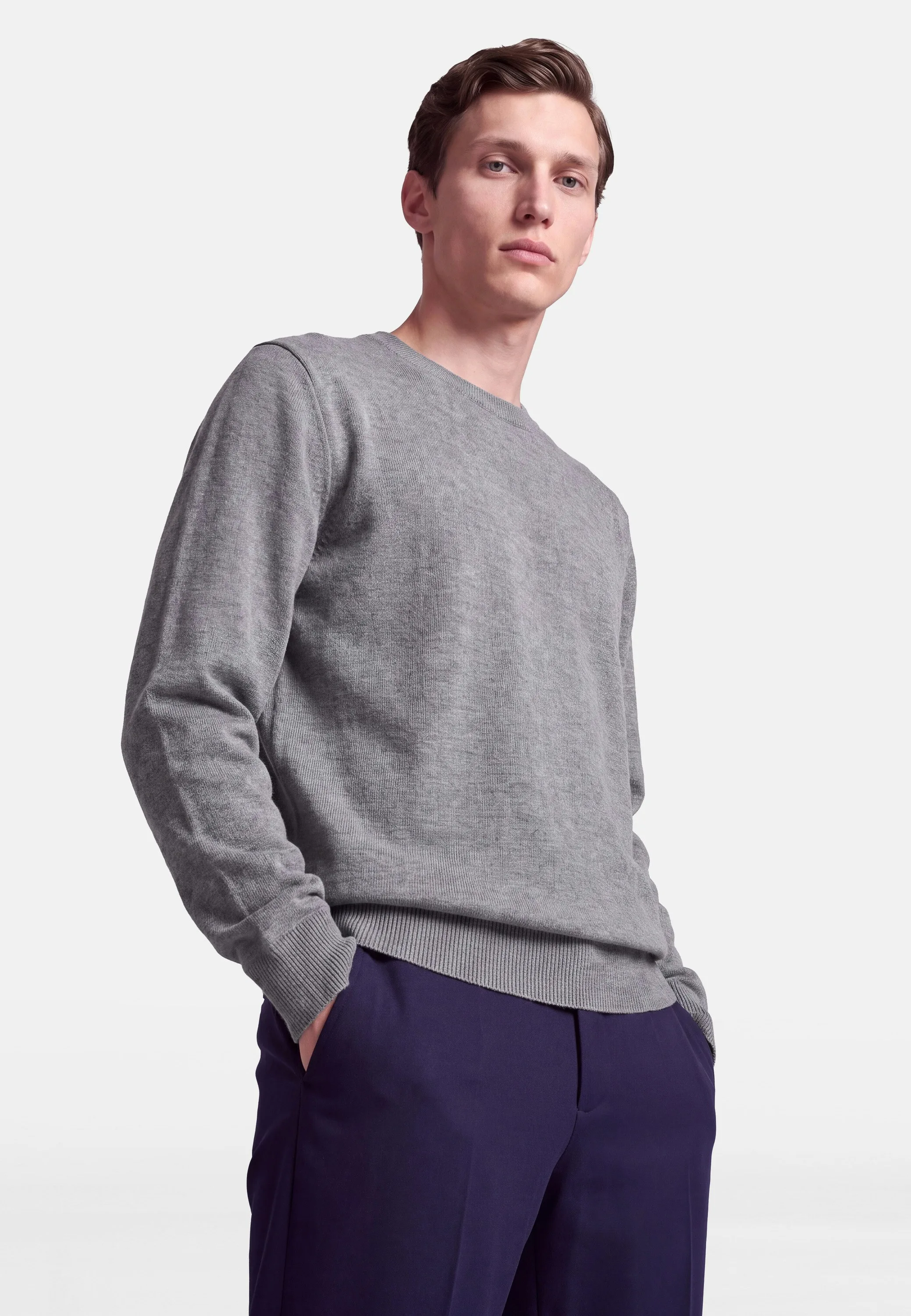 Rundhals Pullover Uni Grau XXL - Seidensticker - FashionsVida