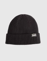 Cotton Knitted Ribbed Beanie Hat Black male