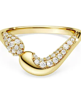 Anello aperto Classica, Taglio Round, Bianco, Argento Sterling, finitura oro 18k 58 - Swarovski - FashionsVida