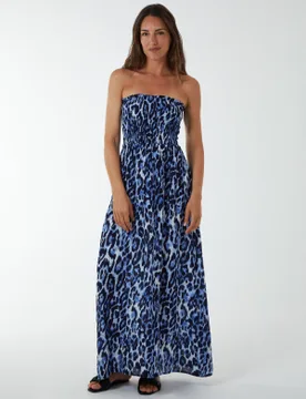 Bandeau Shirred Maxi Dress - M / NAVY - female - Blue Vanilla - FashionsVida