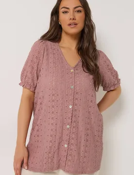 Women's Broderie Anglaise Blouse in Pink Size: 18 - Pink - Size: 18 - Yours - FashionsVida
